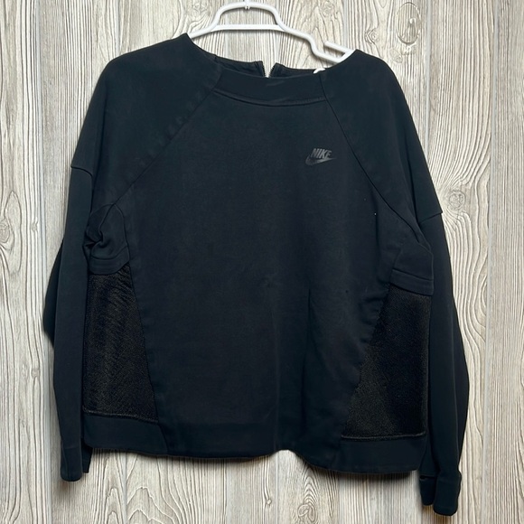 Nike Womens Sweatshirt Black Tech Fleece Crop Pullover Crew XL - Picture 1 of 9